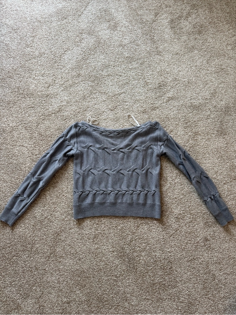 Babaton Gray Off-Shoulder Cable Knit Sweater